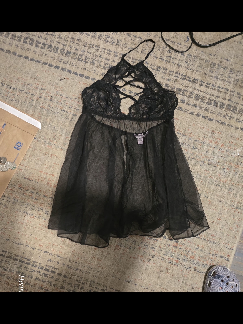 Victoria's Secret Black Sheer Lace Halter Babydoll Chemise